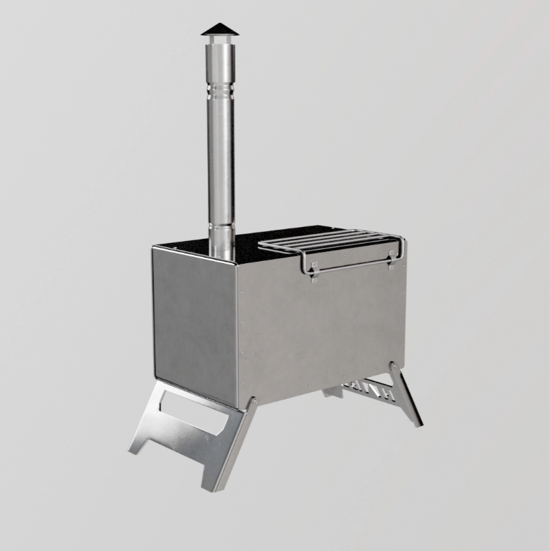 HABL Krom Kuzineli Çadır Sobası – Kül Hazneli | 430 Krom, 1.50 mm Sac, Kamp ve Outdoor Soba Seti | Kamp Sobası