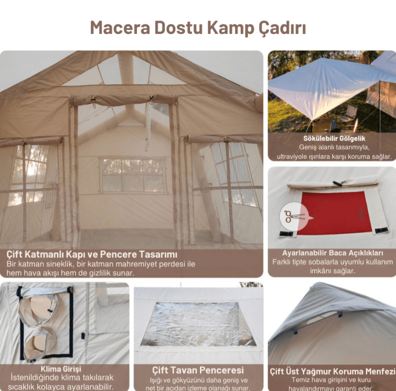 HABL 12 m² 12 Kişilik 4 Mevsim 2 Odalı Tenteli Şişme Kamp Çadırı