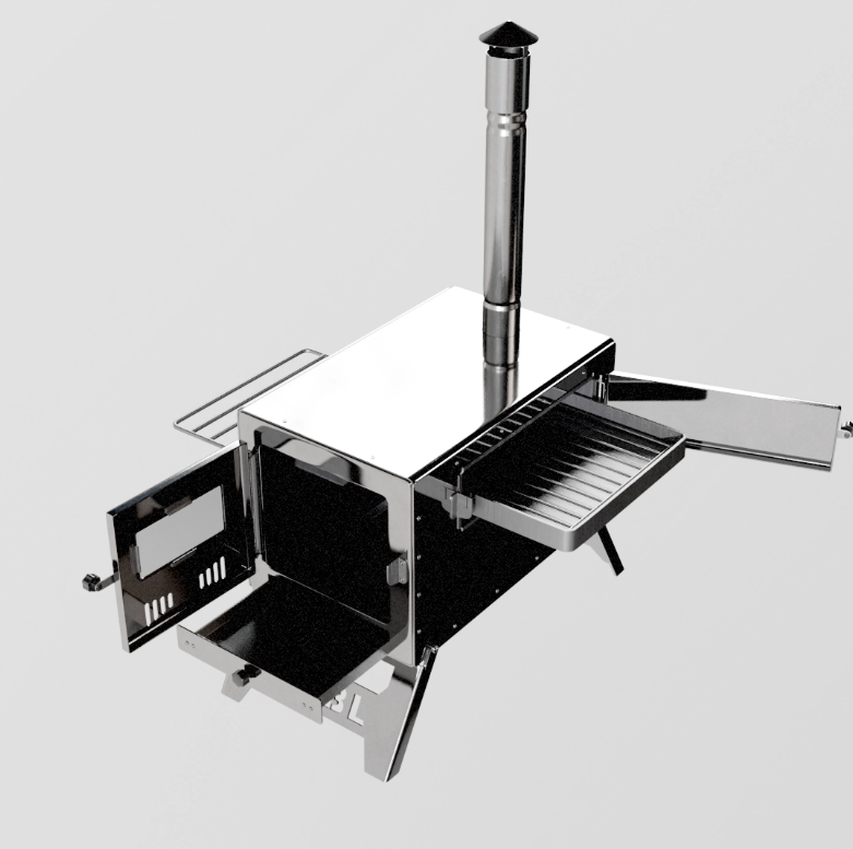 HABL Krom Kuzineli Çadır Sobası – Kül Hazneli | 430 Krom, 1.50 mm Sac, Kamp ve Outdoor Soba Seti | Kamp Sobası