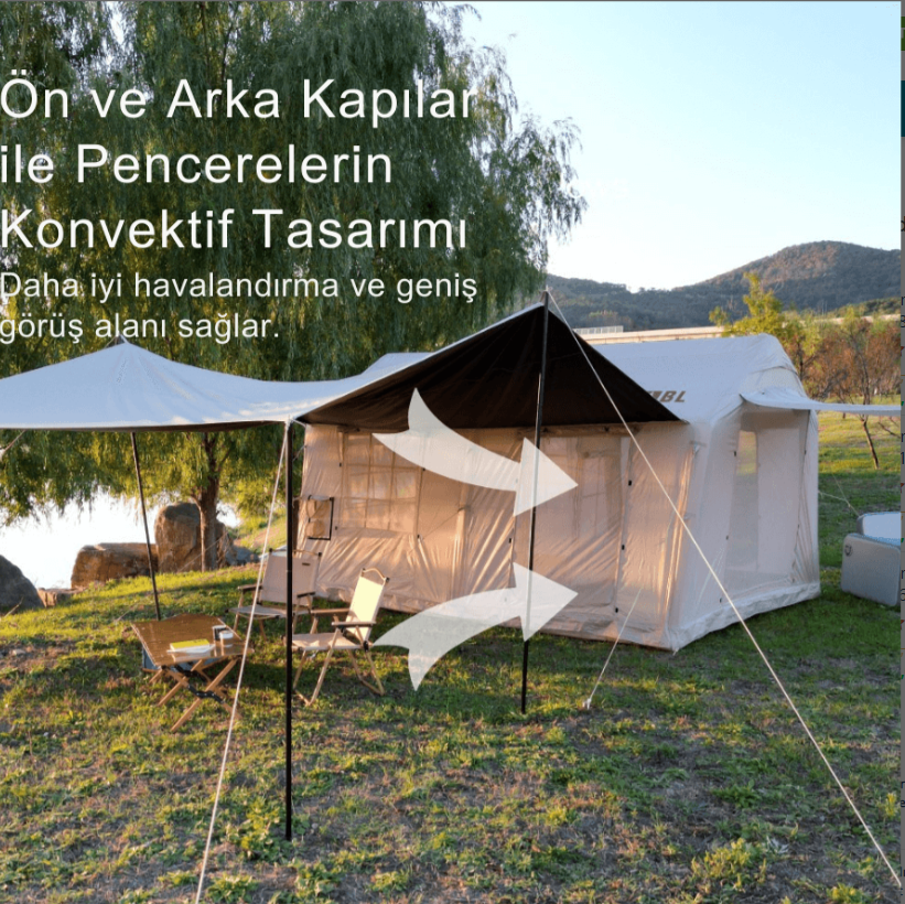 HABL 12 m² 12 Kişilik 4 Mevsim 2 Odalı Tenteli Şişme Kamp Çadırı