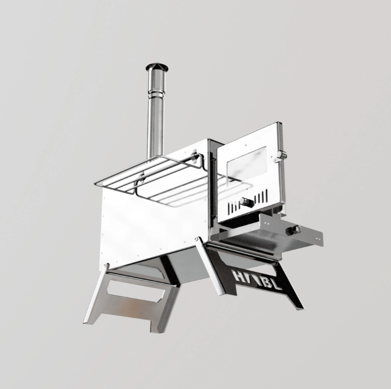 HABL Krom Kuzineli Çadır Sobası – Kül Hazneli | 430 Krom, 1.50 mm Sac, Kamp ve Outdoor Soba Seti | Kamp Sobası