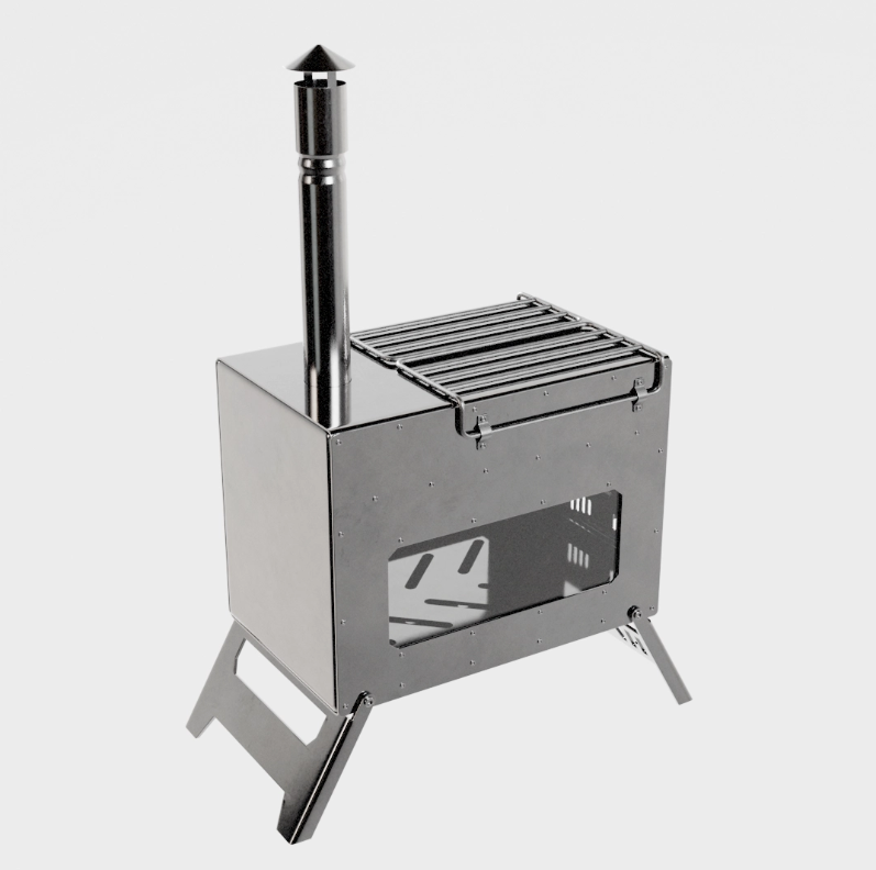 HABL Krom Kuzineli Çadır Sobası – Kül Hazneli | 430 Krom, 1.50 mm Sac, Kamp ve Outdoor Soba Seti | Kamp Sobası