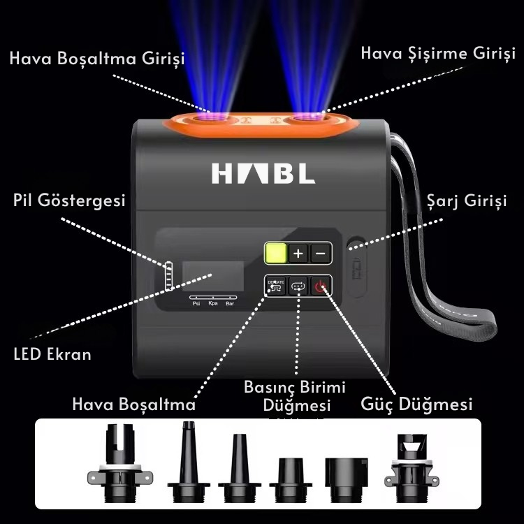 HABL Şarjlı Dijital Güçlü Hava Pompası – 22 PSI (1.5 BAR)